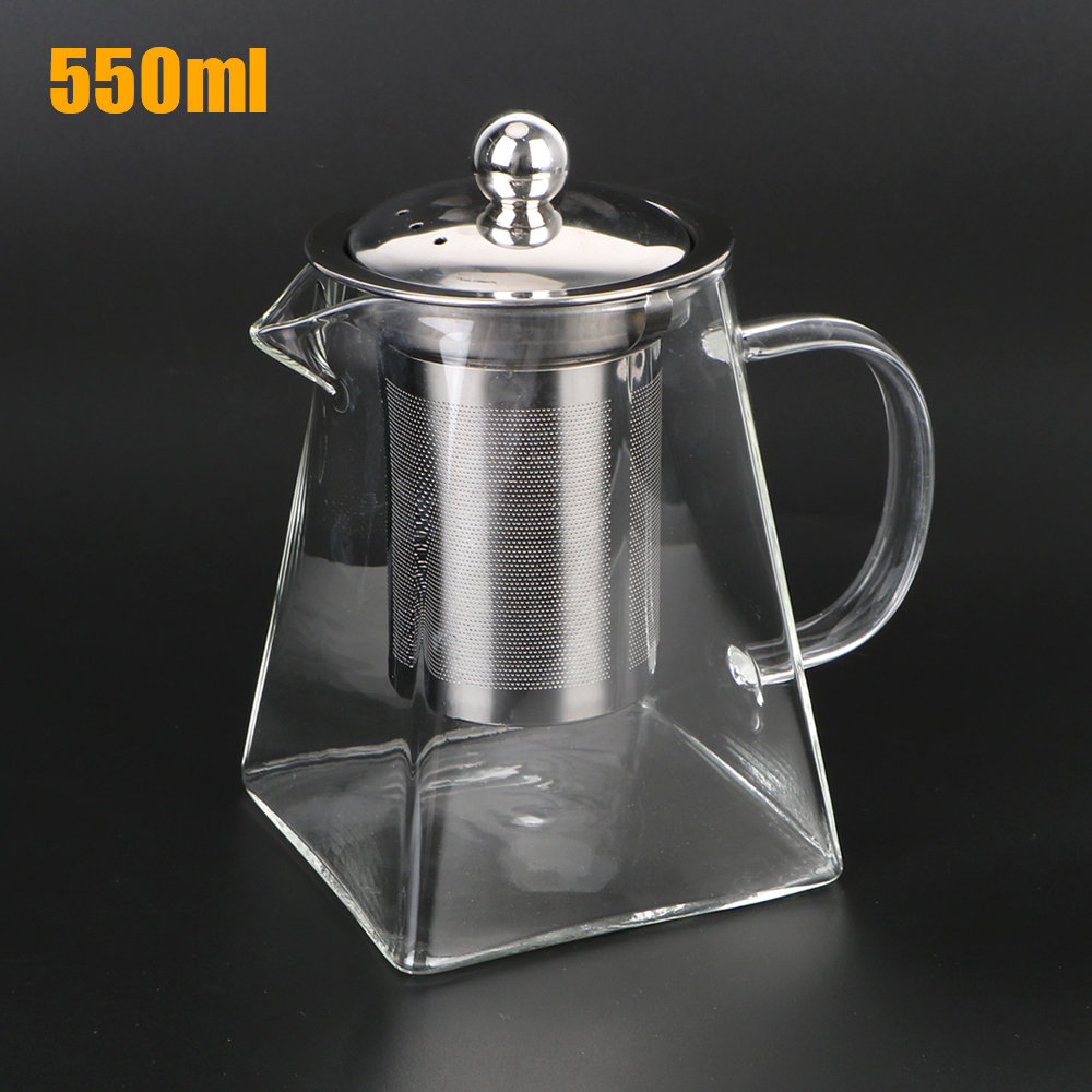 550/750/950ML Household Teaware Clear Kettle With Stainless Steel Infuser Heat Resistant Glass Teapot Tea Infuser