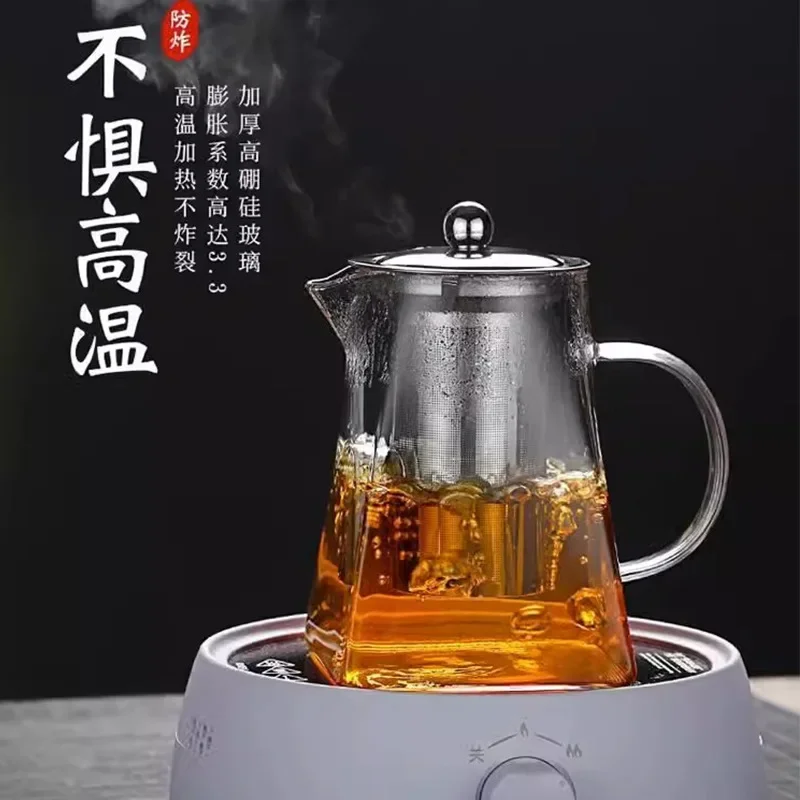 Heat Resistant High BorosilicateGlass Teapot with Stainless Steel Tea Strainer Household for Tea Summer Winter Drinkware