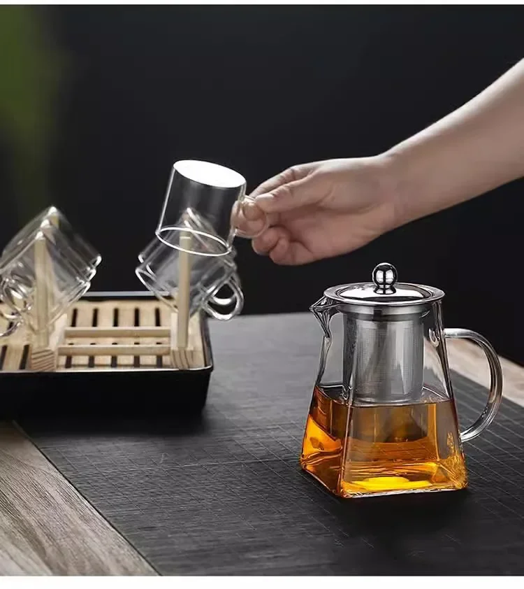 Heat Resistant High BorosilicateGlass Teapot with Stainless Steel Tea Strainer Household for Tea Summer Winter Drinkware