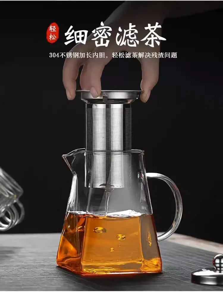 Heat Resistant High BorosilicateGlass Teapot with Stainless Steel Tea Strainer Household for Tea Summer Winter Drinkware