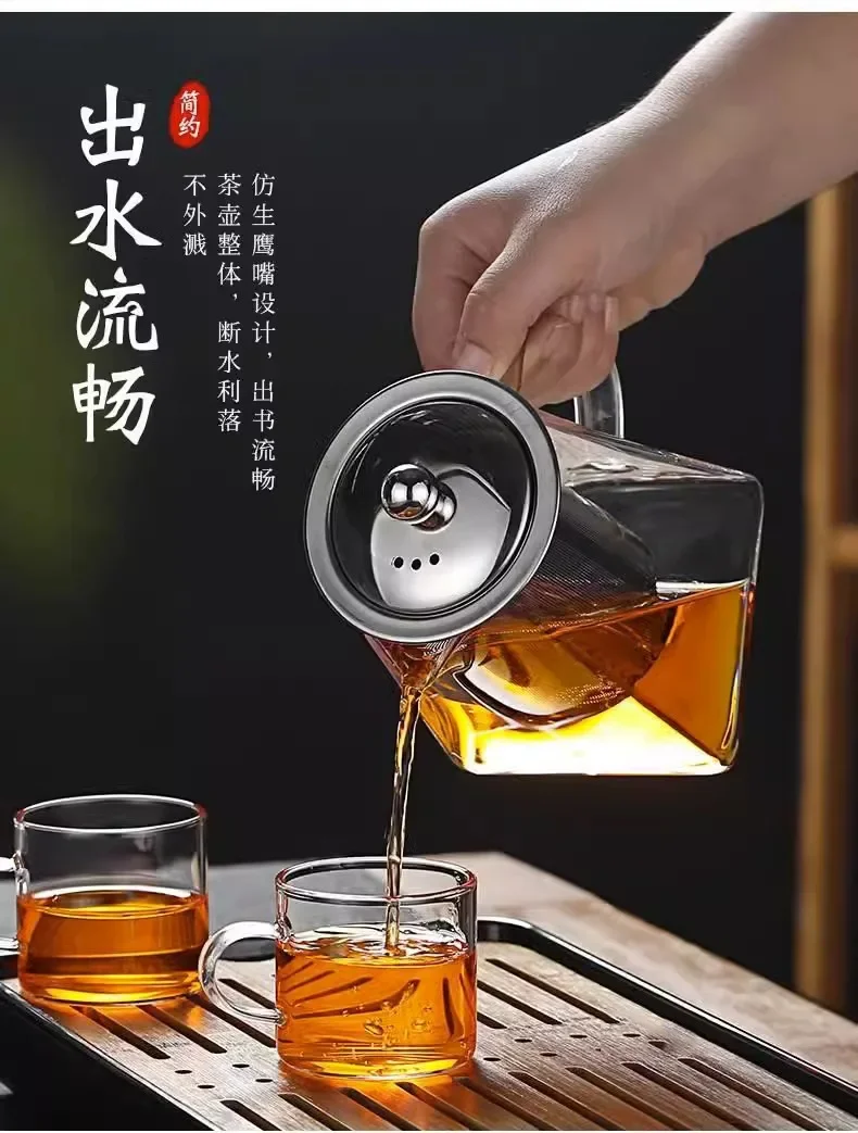 Heat Resistant High BorosilicateGlass Teapot with Stainless Steel Tea Strainer Household for Tea Summer Winter Drinkware