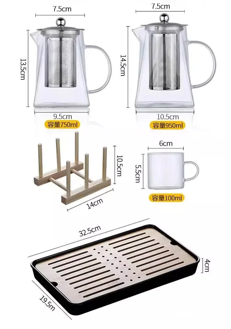 Heat Resistant High BorosilicateGlass Teapot with Stainless Steel Tea Strainer Household for Tea Summer Winter Drinkware