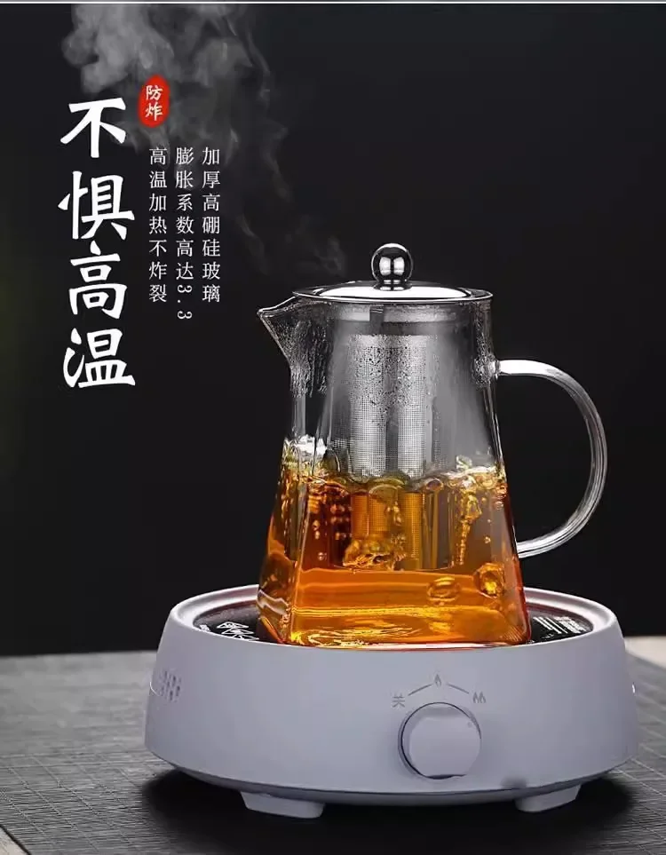 Heat Resistant High BorosilicateGlass Teapot with Stainless Steel Tea Strainer Household for Tea Summer Winter Drinkware