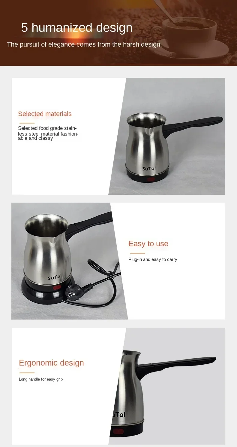 Turkish coffee pot thick stainless steel electric heating household use hot milk coffee electric kettle