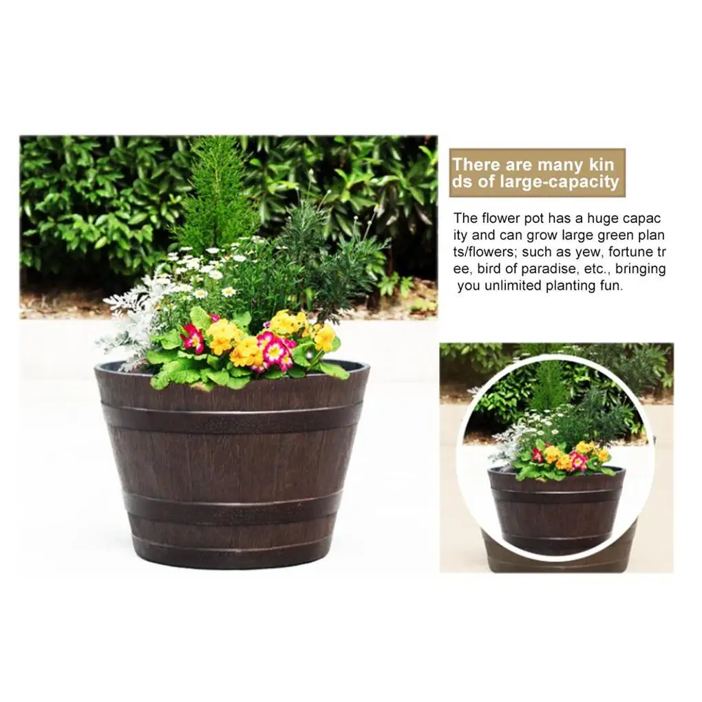 Simulation Wood Barrels 9 Inch Resin Flower Pot
