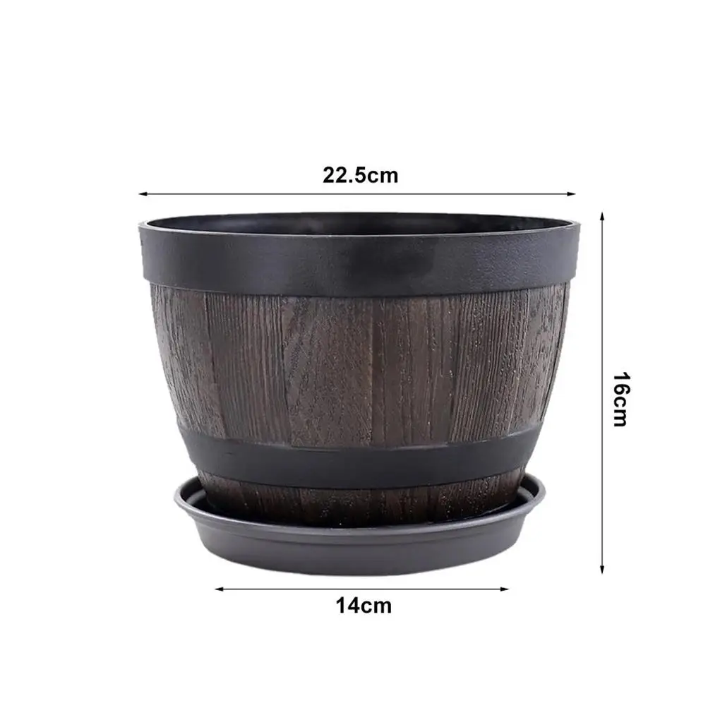 Simulation Wood Barrels 9 Inch Resin Flower Pot
