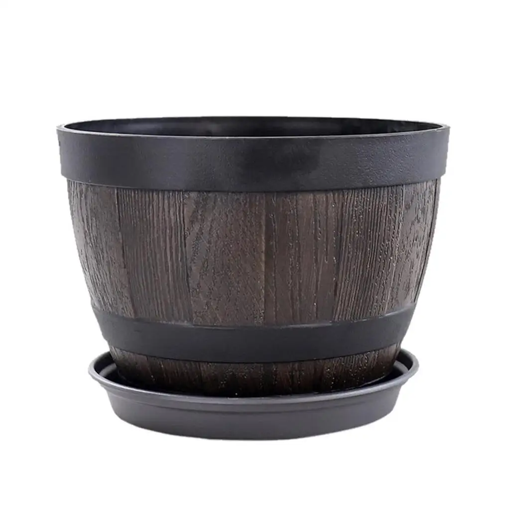 Simulation Wood Barrels 9 Inch Resin Flower Pot