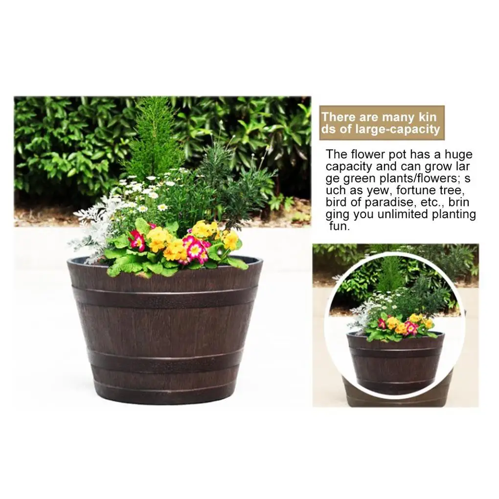 Simulation Wood Barrels 9 Inch Resin Flower Pot