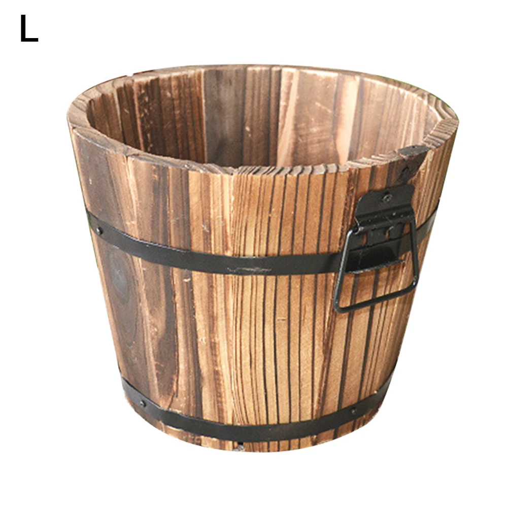 Imitation Wooden Barrel Plastic Flower Pot Imitated Wood Planting Barrel gardens terraces and imitation wooden barrel designs
