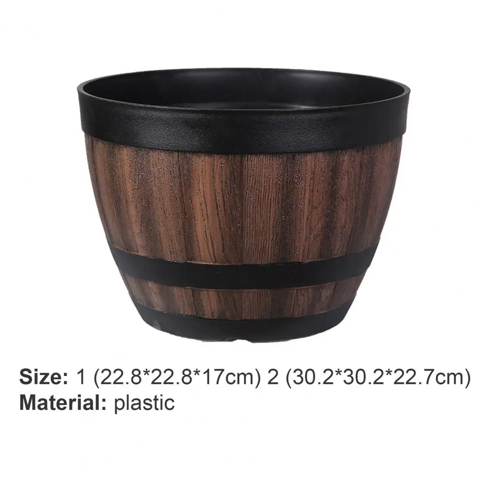 Imitation Wooden Barrel Plastic Flower Pot Imitated Wood Planting Barrel gardens terraces and imitation wooden barrel designs