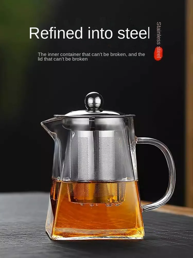 Teapot Glass Household Teapot Stainless Steel Filter Tea Divider Tool Kungfu Tea Set Tianyuan Place Teapot High Borosilicate