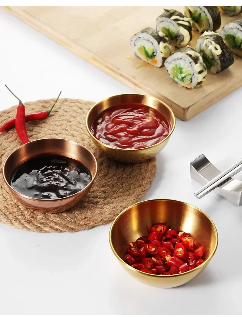 4pcs/6pcs Stainless Steel Small Sauce Dishes Seasoning Serving Tray Spice Plates Set Soy Sauce Dish Specialty Tableware