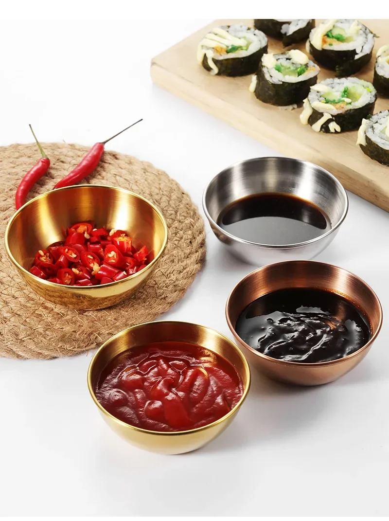 4pcs/6pcs Stainless Steel Small Sauce Dishes Seasoning Serving Tray Spice Plates Set Soy Sauce Dish Specialty Tableware