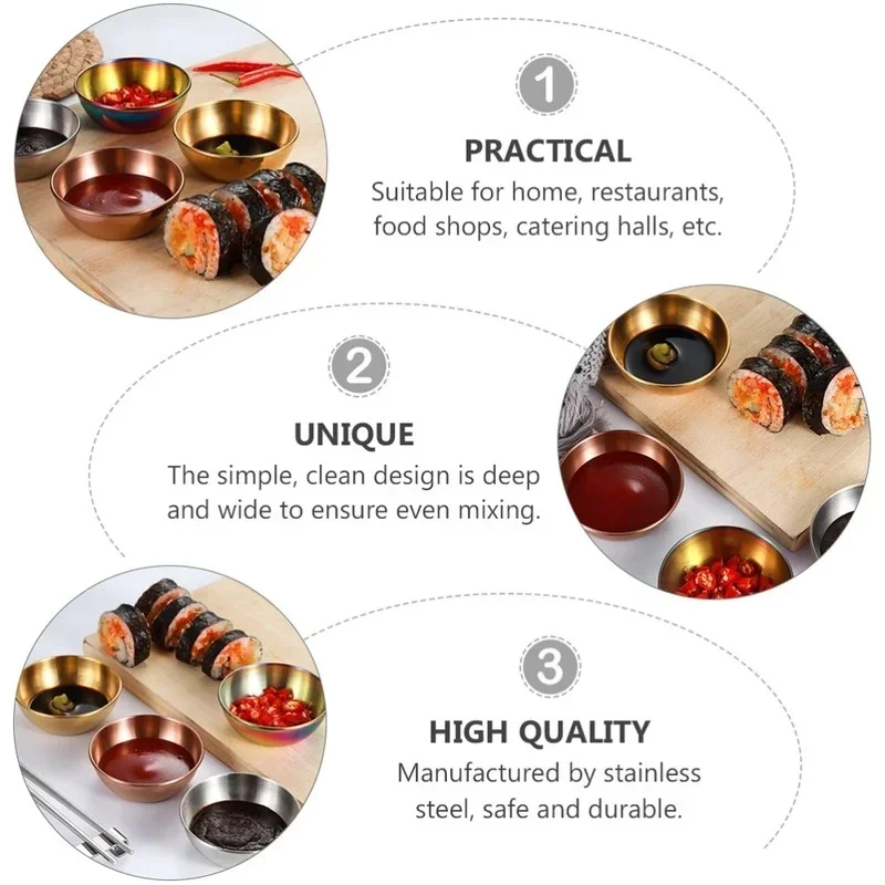 4pcs/6pcs Stainless Steel Small Sauce Dishes Seasoning Serving Tray Spice Plates Set Soy Sauce Dish Specialty Tableware
