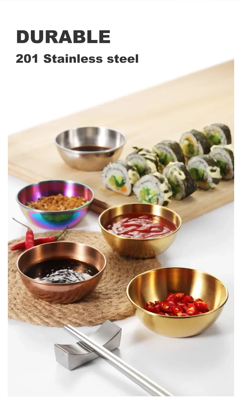 4pcs/6pcs Stainless Steel Small Sauce Dishes Seasoning Serving Tray Spice Plates Set Soy Sauce Dish Specialty Tableware