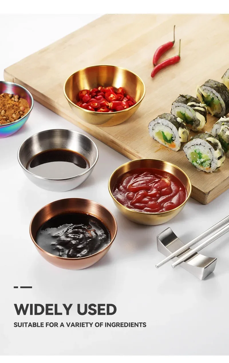 4pcs/6pcs Stainless Steel Small Sauce Dishes Seasoning Serving Tray Spice Plates Set Soy Sauce Dish Specialty Tableware