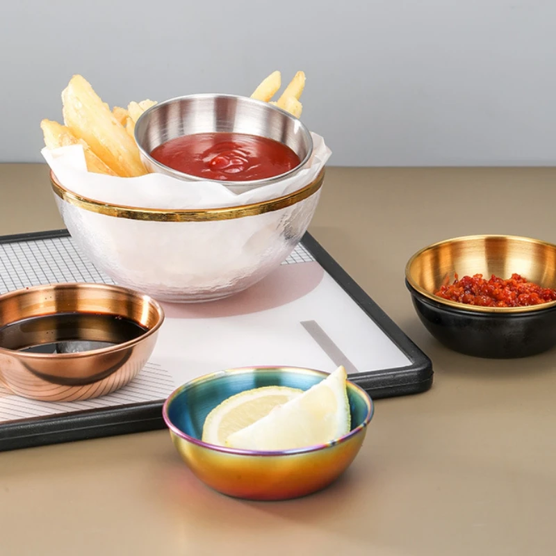 Stainless Steel Sauce Dish Seasoning Dish Hot Pot Dipping Bowl Small Food Sauce Cup Sushi Vinegar Soy Saucer Appetizer Tray