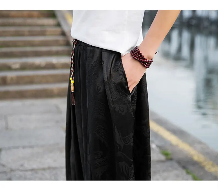 FGKKS 2023 Outdoor Brand Pants For Men Lce Silk Dragon Dark Flower Loose Bloomers High Quality Wide Leg Casual Trousers Male