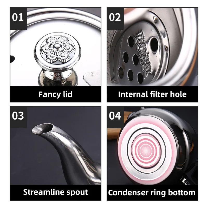 Tea Kettle with Filter Stainless Steel Teapot 1.2L/1.5L/2L Metal Coffee Pot For Hotboiling Pots Gas Induction Home Camping