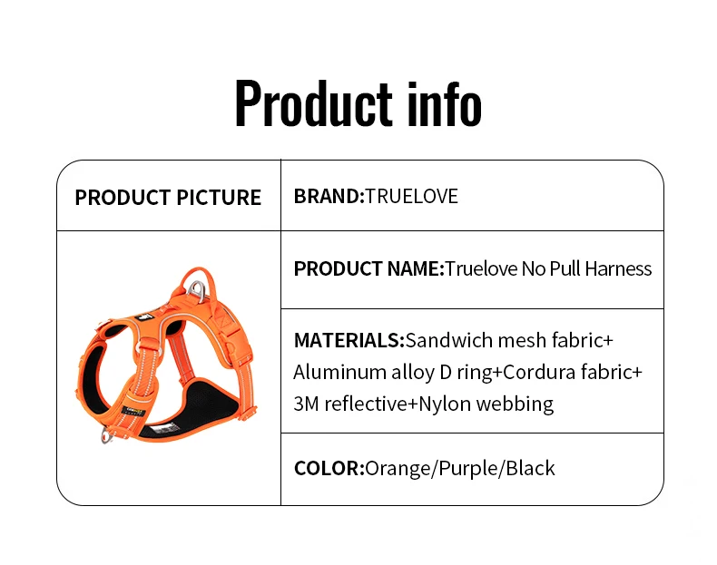 TRUE LOVE Pet Harness No Pull Nylon Reflective Dog Harness Adjustable Comfortable Control Step-in Brilliant Truelove TLH5654