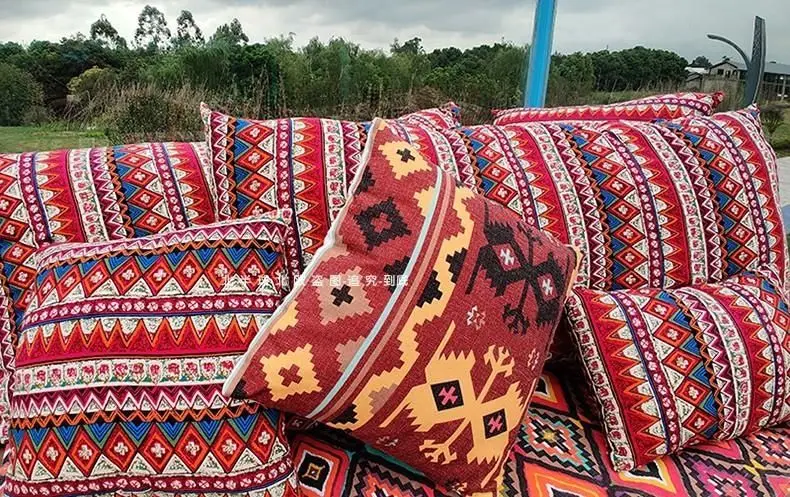 Bohemian Ethnic Pillowcase Türkiye Cotton Linen Pillows Case Decor Home Garden Chair Pillow Cover for Sofa Bed Living Room 45x45