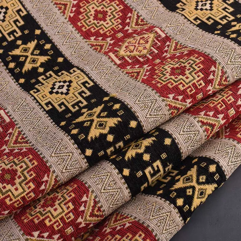 Jacquard Chenille Fabric Upholstery for Furniture Bohemian Stripe Boho Style for Sofa Tablecloth per Half Meter