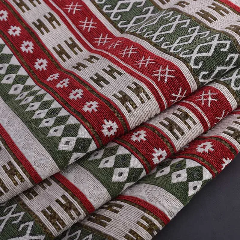 Jacquard Chenille Fabric Upholstery for Furniture Bohemian Stripe Boho Style for Sofa Tablecloth per Half Meter