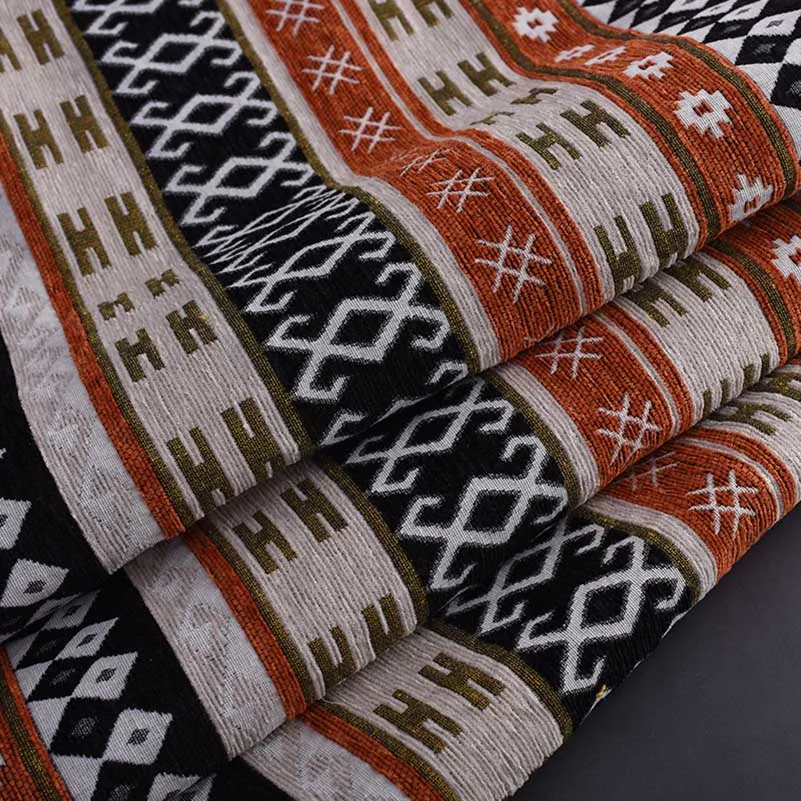 Jacquard Chenille Fabric Upholstery for Furniture Bohemian Stripe Boho Style for Sofa Tablecloth per Half Meter