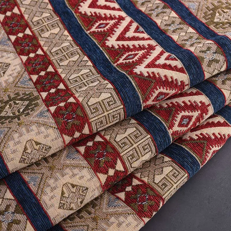 Jacquard Chenille Fabric Upholstery for Furniture Bohemian Stripe Boho Style for Sofa Tablecloth per Half Meter