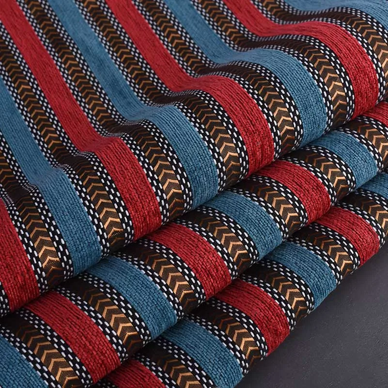 Jacquard Chenille Fabric Upholstery for Furniture Bohemian Stripe Boho Style for Sofa Tablecloth per Half Meter