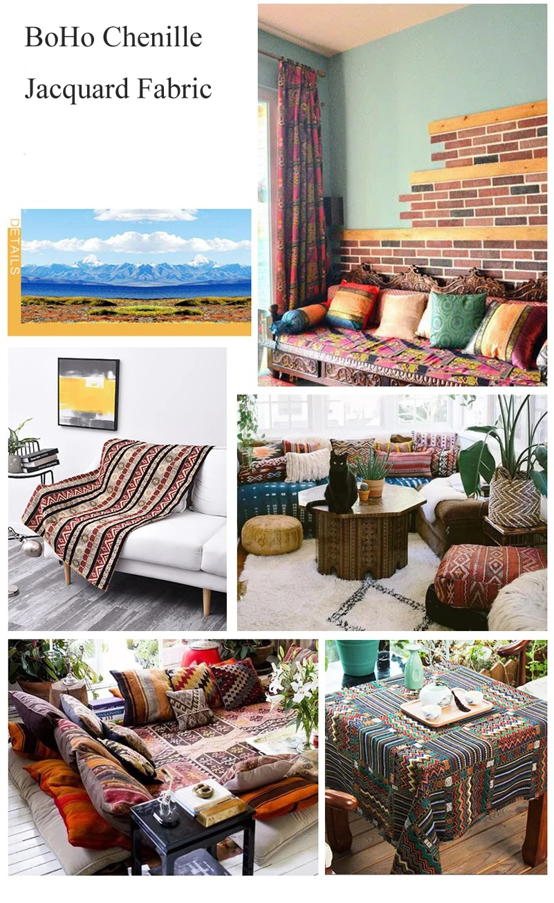 Jacquard Chenille Fabric Upholstery for Furniture Bohemian Stripe Boho Style for Sofa Tablecloth per Half Meter