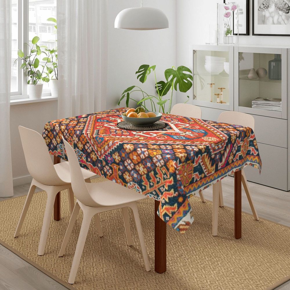 Cal Antique Turkish Kilim Tablecloth Backing Elastic Edge Table Covers Bohemian Ethnic Vintage Persian Carpet Tribal Table Cloth