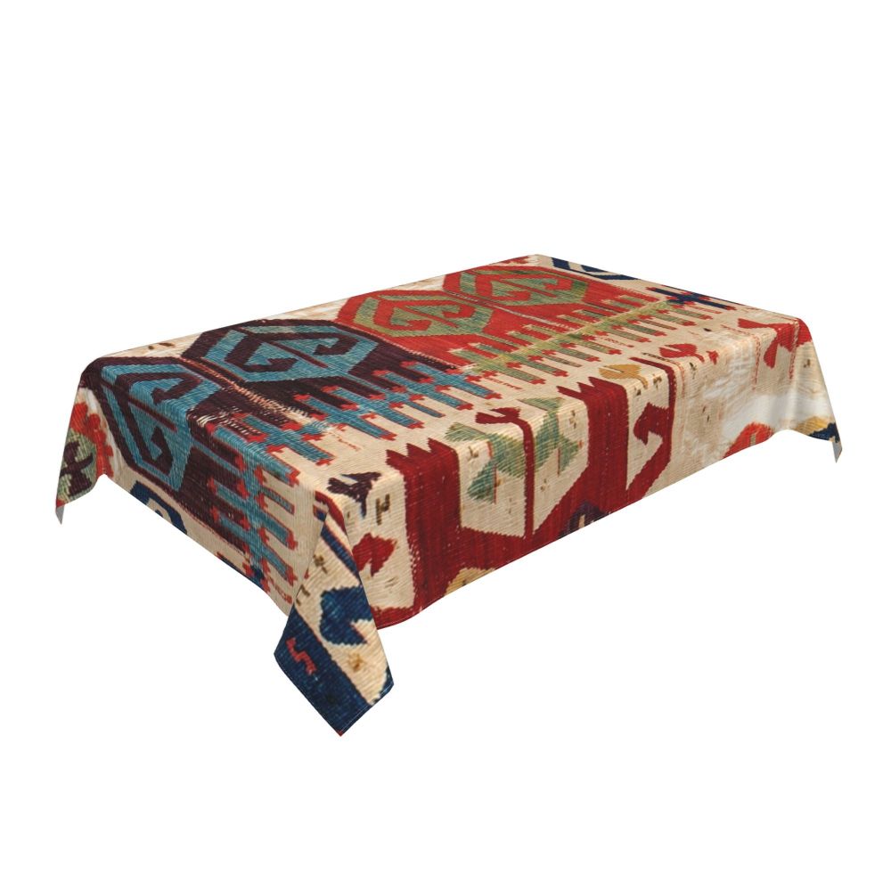 Cal Antique Turkish Kilim Tablecloth Backing Elastic Edge Table Covers Bohemian Ethnic Vintage Persian Carpet Tribal Table Cloth