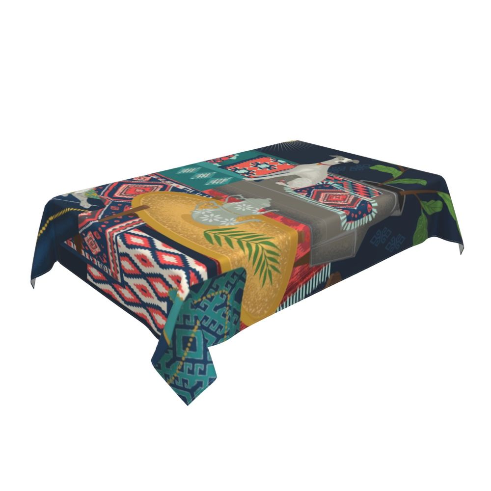 Cal Antique Turkish Kilim Tablecloth Backing Elastic Edge Table Covers Bohemian Ethnic Vintage Persian Carpet Tribal Table Cloth