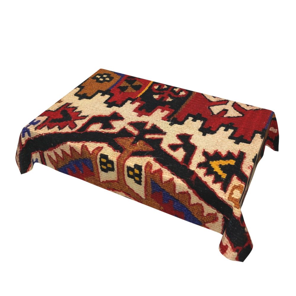 Cal Antique Turkish Kilim Tablecloth Backing Elastic Edge Table Covers Bohemian Ethnic Vintage Persian Carpet Tribal Table Cloth