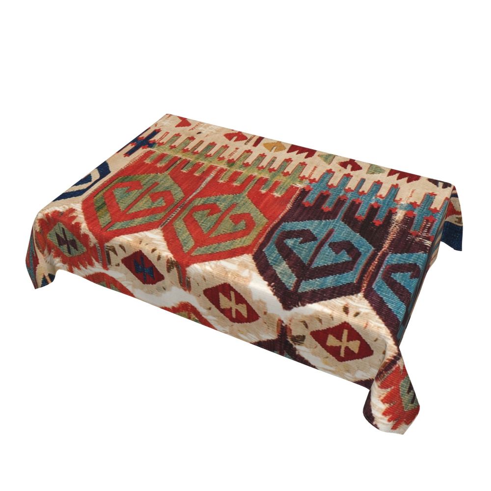 Cal Antique Turkish Kilim Tablecloth Backing Elastic Edge Table Covers Bohemian Ethnic Vintage Persian Carpet Tribal Table Cloth