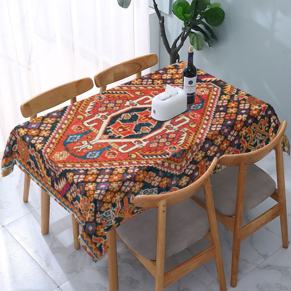 Cal Antique Turkish Kilim Tablecloth Backing Elastic Edge Table Covers Bohemian Ethnic Vintage Persian Carpet Tribal Table Cloth