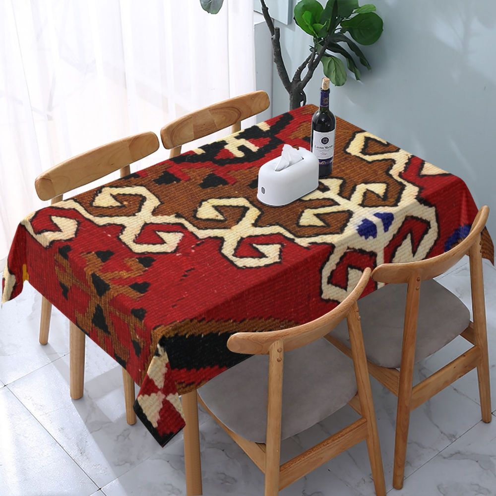 Cal Antique Turkish Kilim Tablecloth Backing Elastic Edge Table Covers Bohemian Ethnic Vintage Persian Carpet Tribal Table Cloth