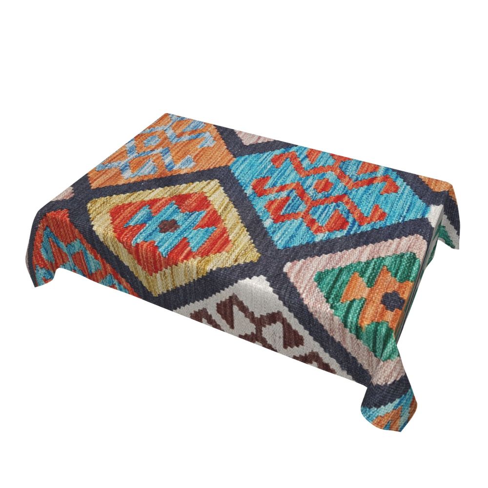 Cal Antique Turkish Kilim Tablecloth Backing Elastic Edge Table Covers Bohemian Ethnic Vintage Persian Carpet Tribal Table Cloth