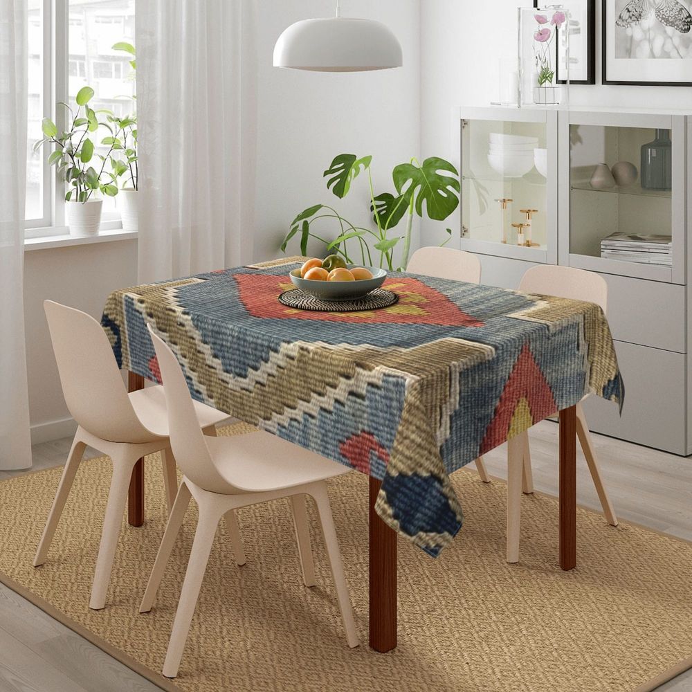 Cal Antique Turkish Kilim Tablecloth Backing Elastic Edge Table Covers Bohemian Ethnic Vintage Persian Carpet Tribal Table Cloth
