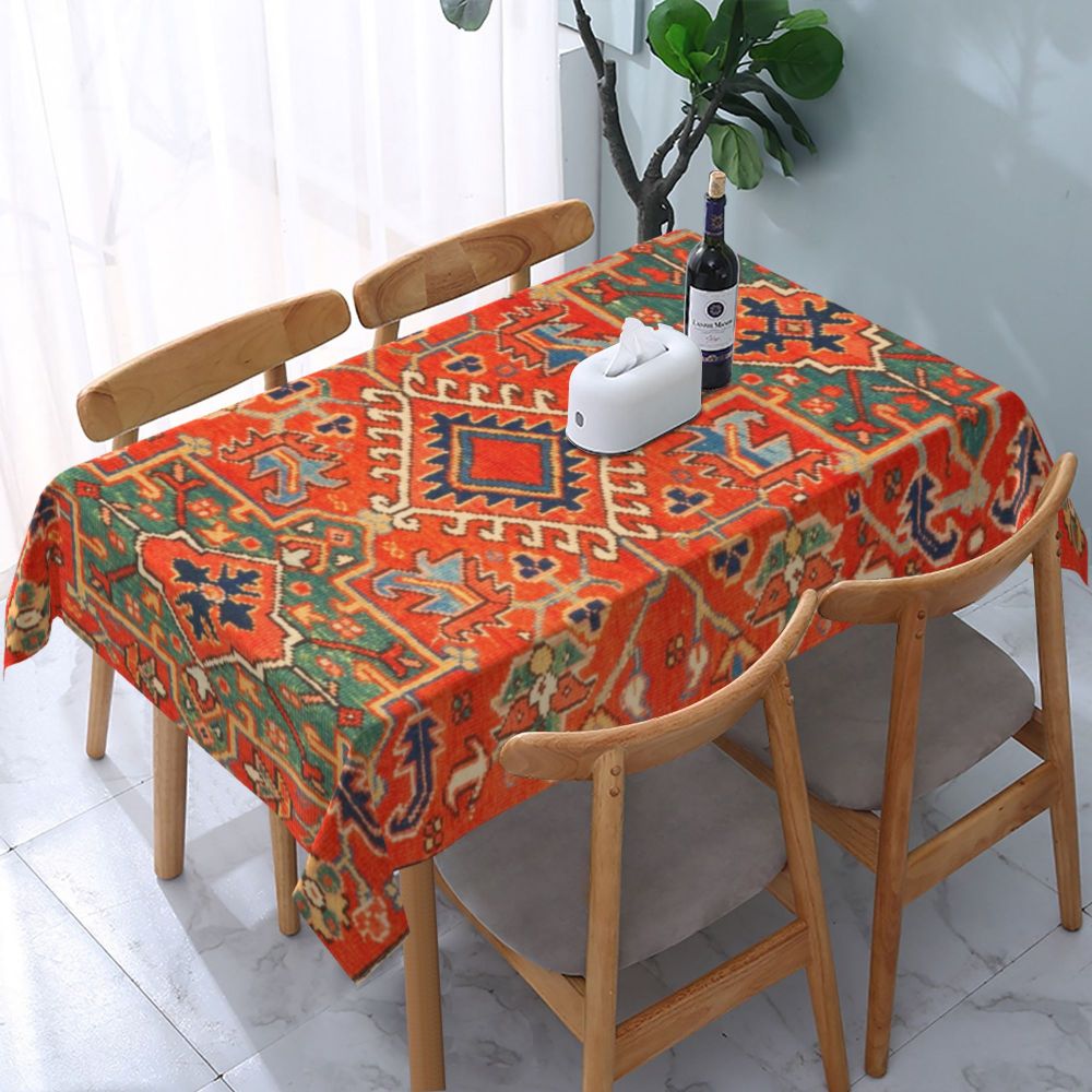 Cal Antique Turkish Kilim Tablecloth Backing Elastic Edge Table Covers Bohemian Ethnic Vintage Persian Carpet Tribal Table Cloth