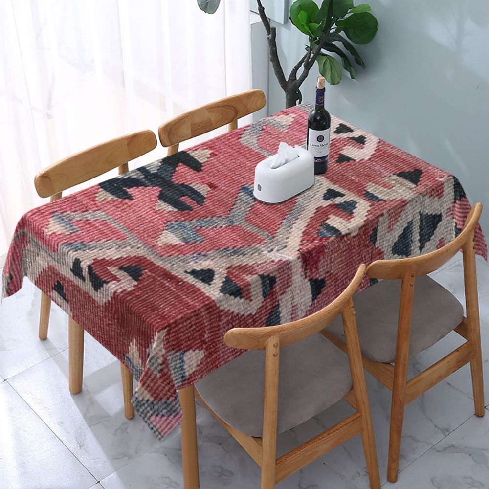 Cal Antique Turkish Kilim Tablecloth Backing Elastic Edge Table Covers Bohemian Ethnic Vintage Persian Carpet Tribal Table Cloth