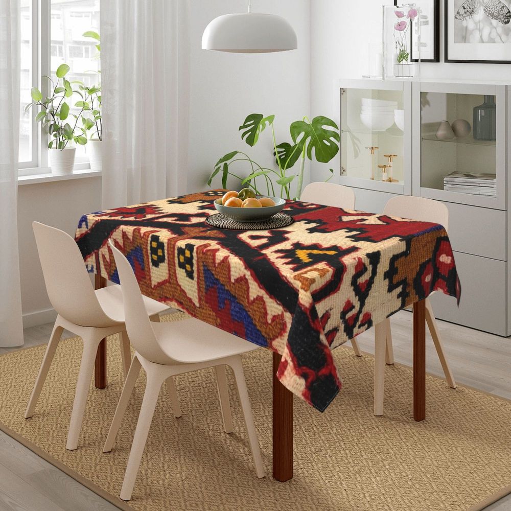 Cal Antique Turkish Kilim Tablecloth Backing Elastic Edge Table Covers Bohemian Ethnic Vintage Persian Carpet Tribal Table Cloth