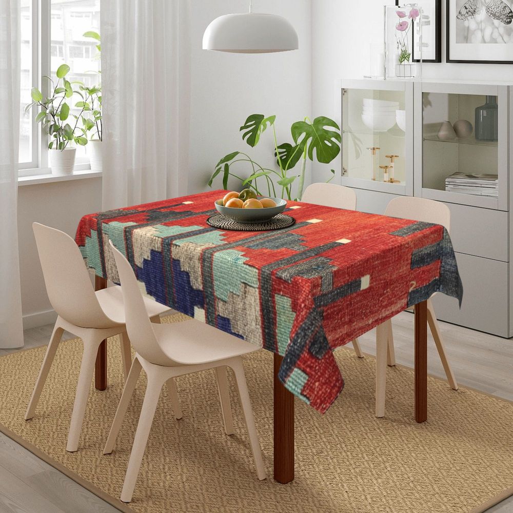 Cal Antique Turkish Kilim Tablecloth Backing Elastic Edge Table Covers Bohemian Ethnic Vintage Persian Carpet Tribal Table Cloth