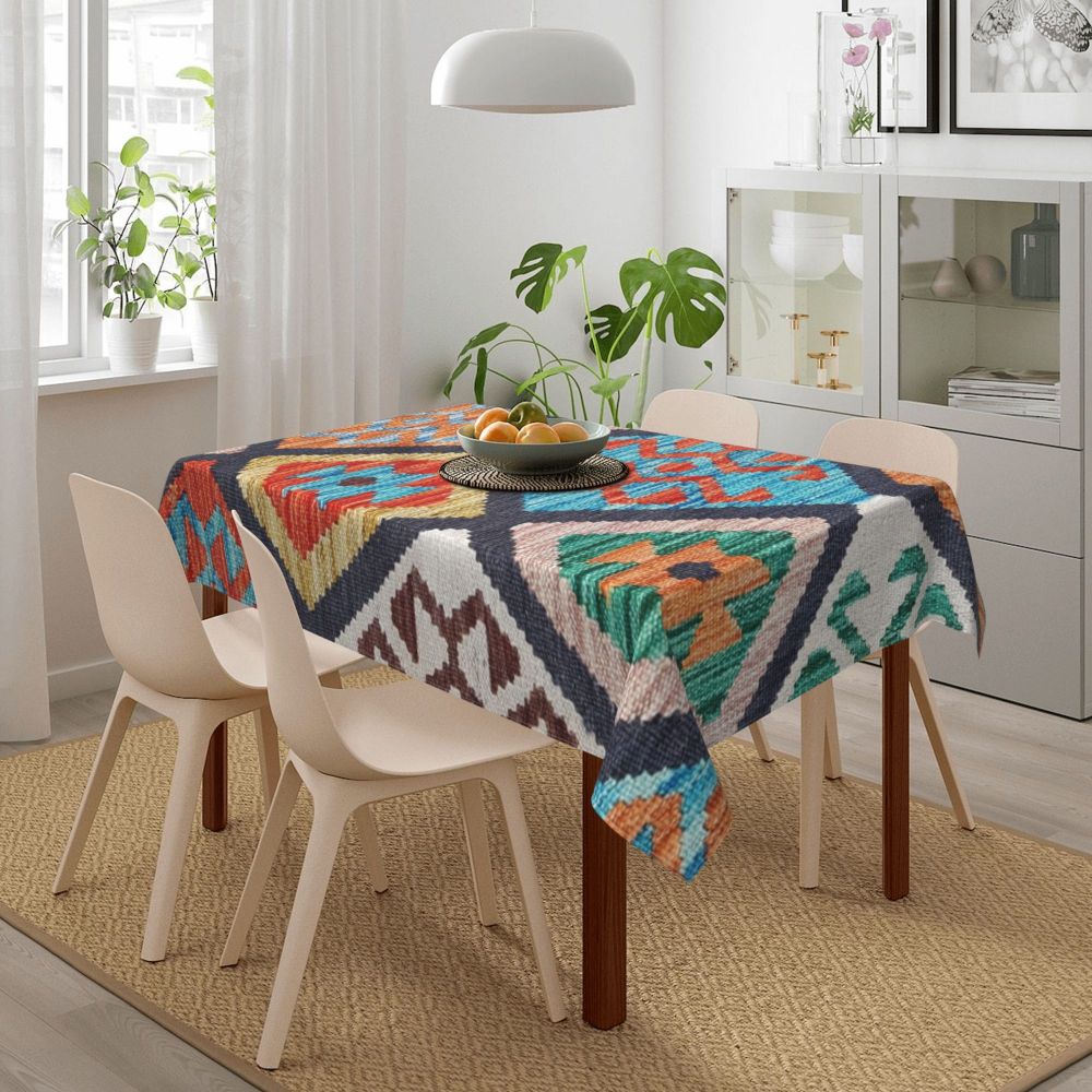 Cal Antique Turkish Kilim Tablecloth Backing Elastic Edge Table Covers Bohemian Ethnic Vintage Persian Carpet Tribal Table Cloth