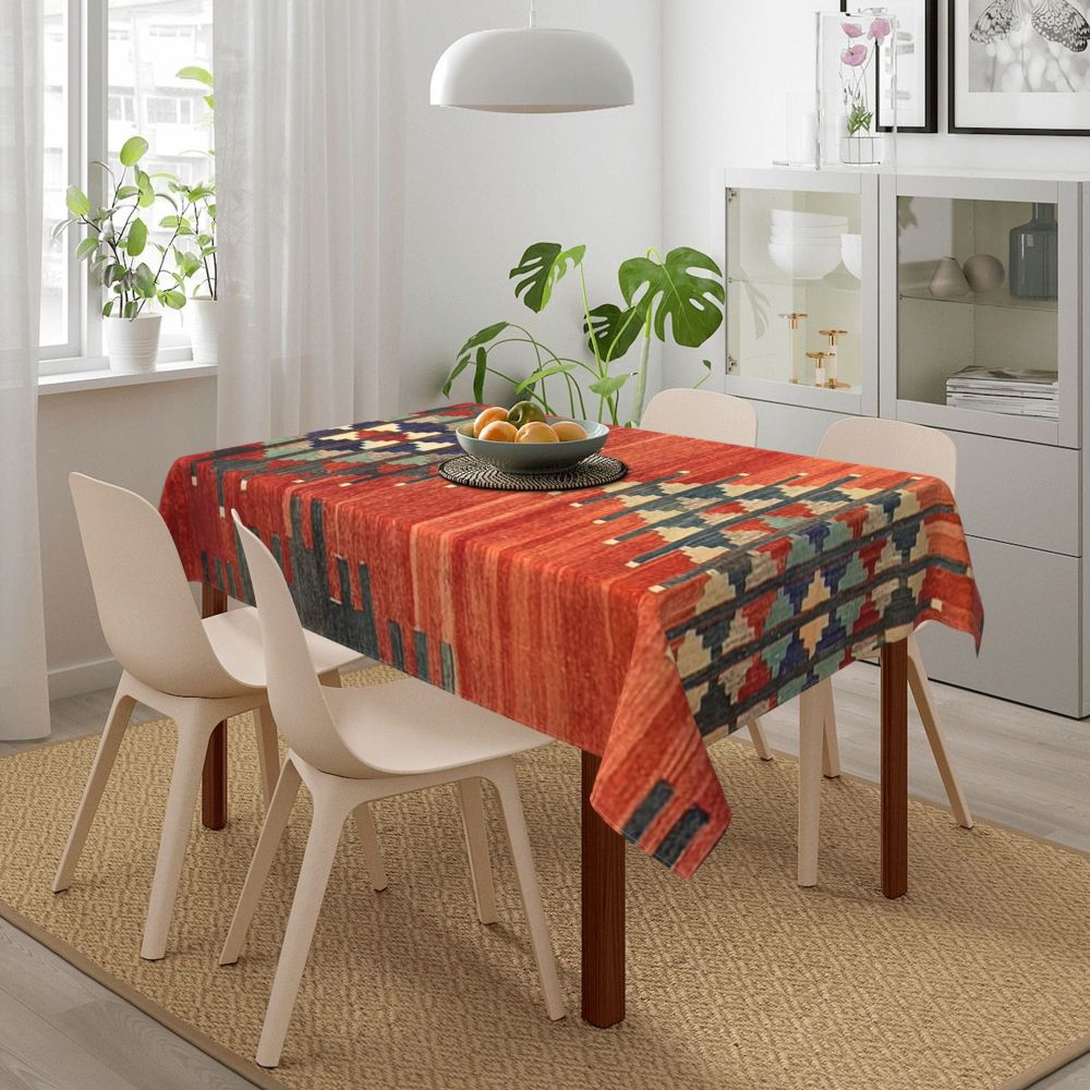 Cal Antique Turkish Kilim Tablecloth Backing Elastic Edge Table Covers Bohemian Ethnic Vintage Persian Carpet Tribal Table Cloth