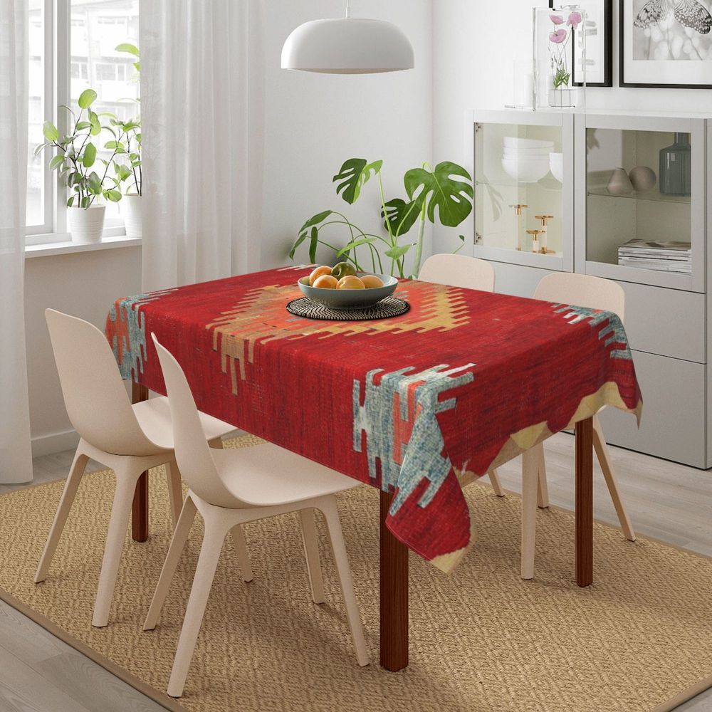 Cal Antique Turkish Kilim Tablecloth Backing Elastic Edge Table Covers Bohemian Ethnic Vintage Persian Carpet Tribal Table Cloth
