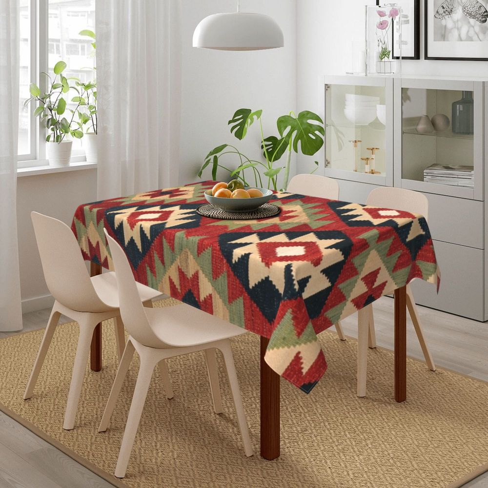 Cal Antique Turkish Kilim Tablecloth Backing Elastic Edge Table Covers Bohemian Ethnic Vintage Persian Carpet Tribal Table Cloth