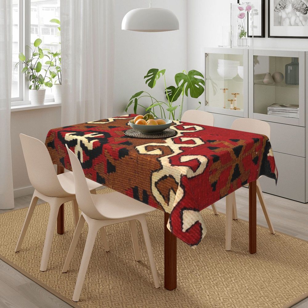 Cal Antique Turkish Kilim Tablecloth Backing Elastic Edge Table Covers Bohemian Ethnic Vintage Persian Carpet Tribal Table Cloth