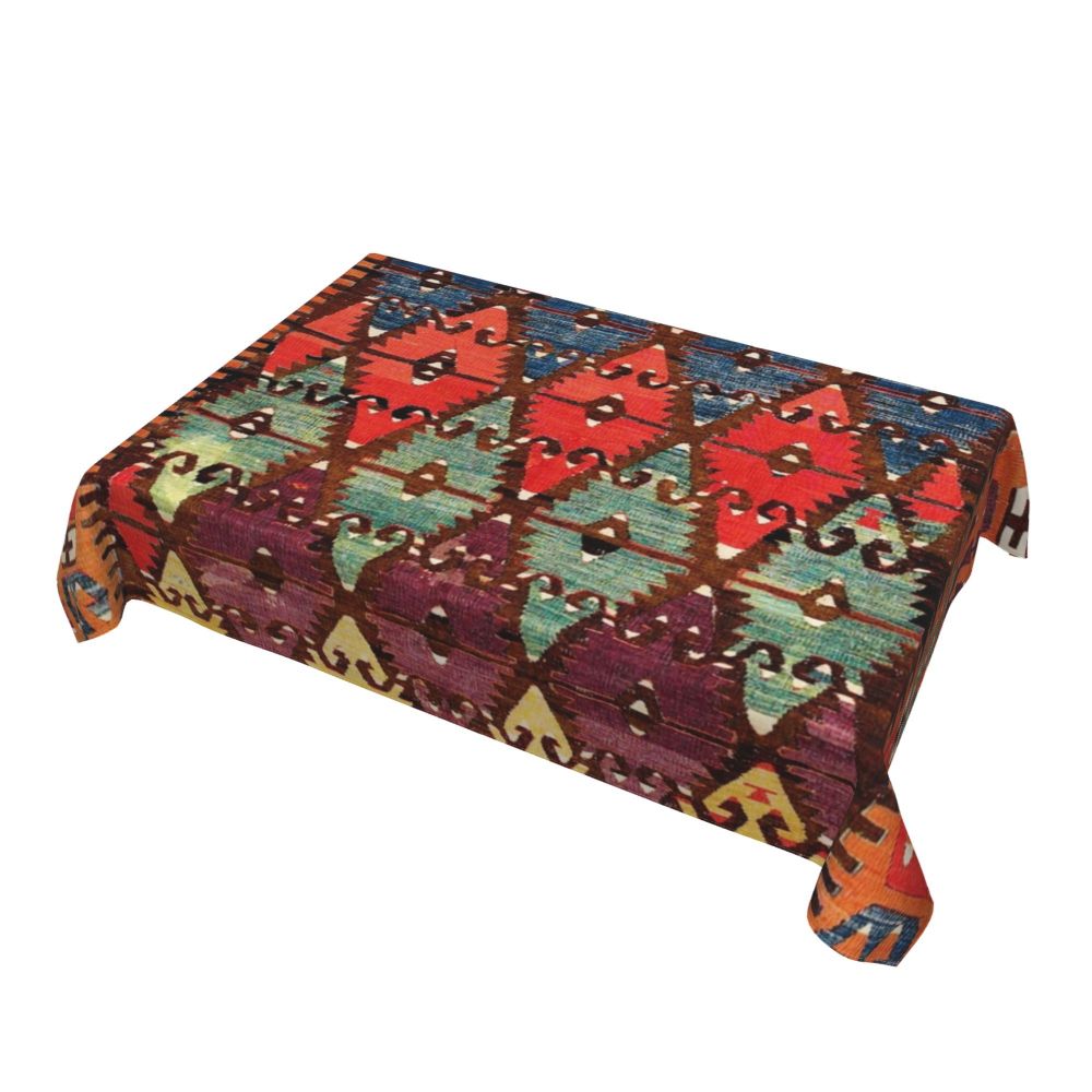 Cal Antique Turkish Kilim Tablecloth Backing Elastic Edge Table Covers Bohemian Ethnic Vintage Persian Carpet Tribal Table Cloth
